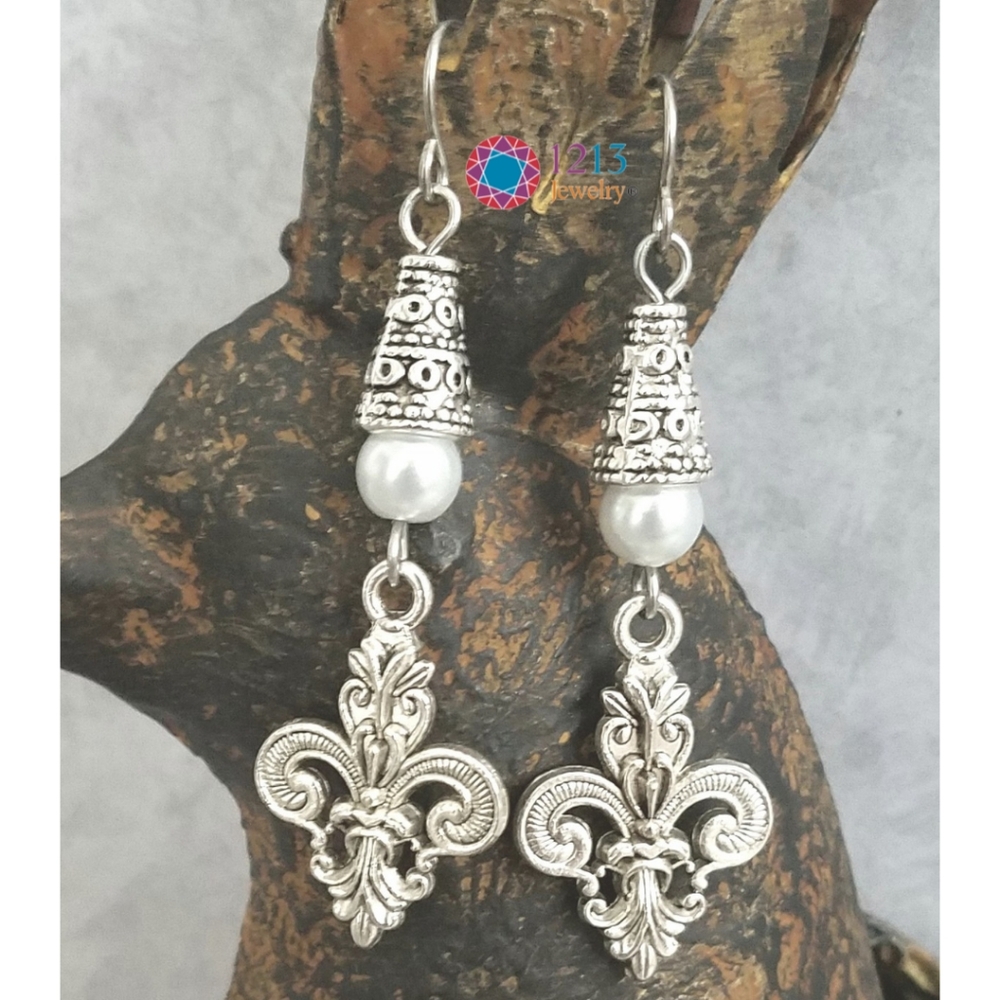 Handcreated Fleur De Lis Earrings on Stainless Steel Ear Wires